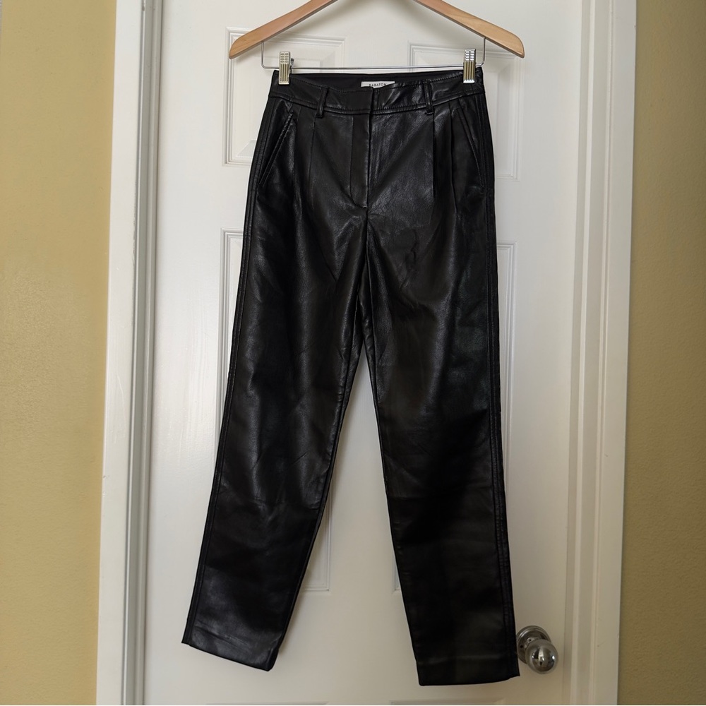 Aritzia Babaton Black Faux Leather High Rise Trousers - Size 00